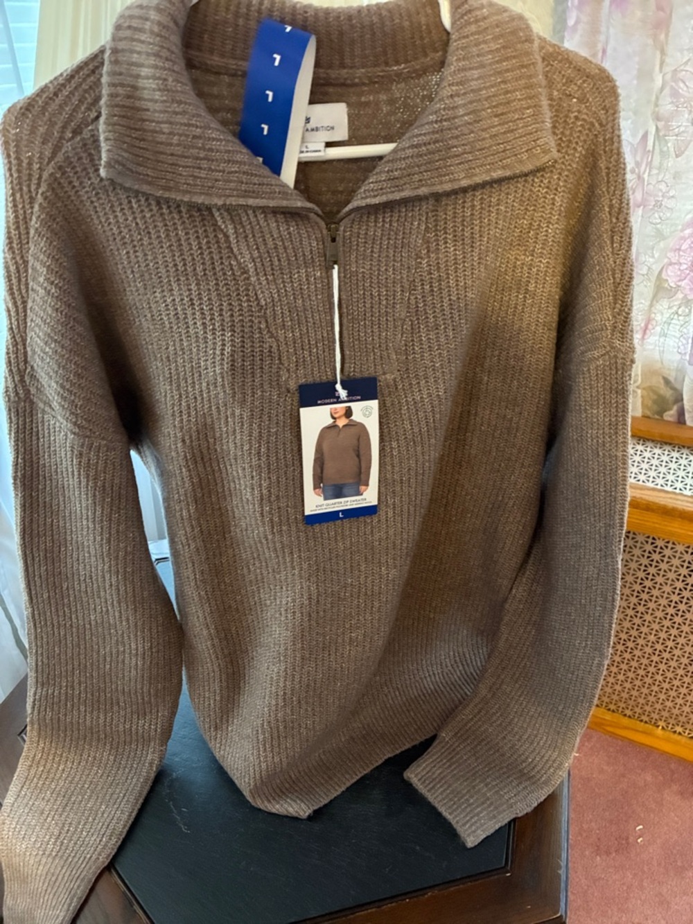 Woman’s Cozy Half-Zip Sweater in Taupe